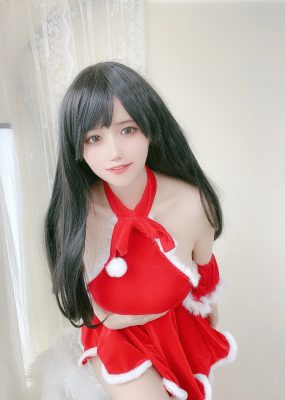网红COS 小仓千代w – 红色圣诞礼物裙